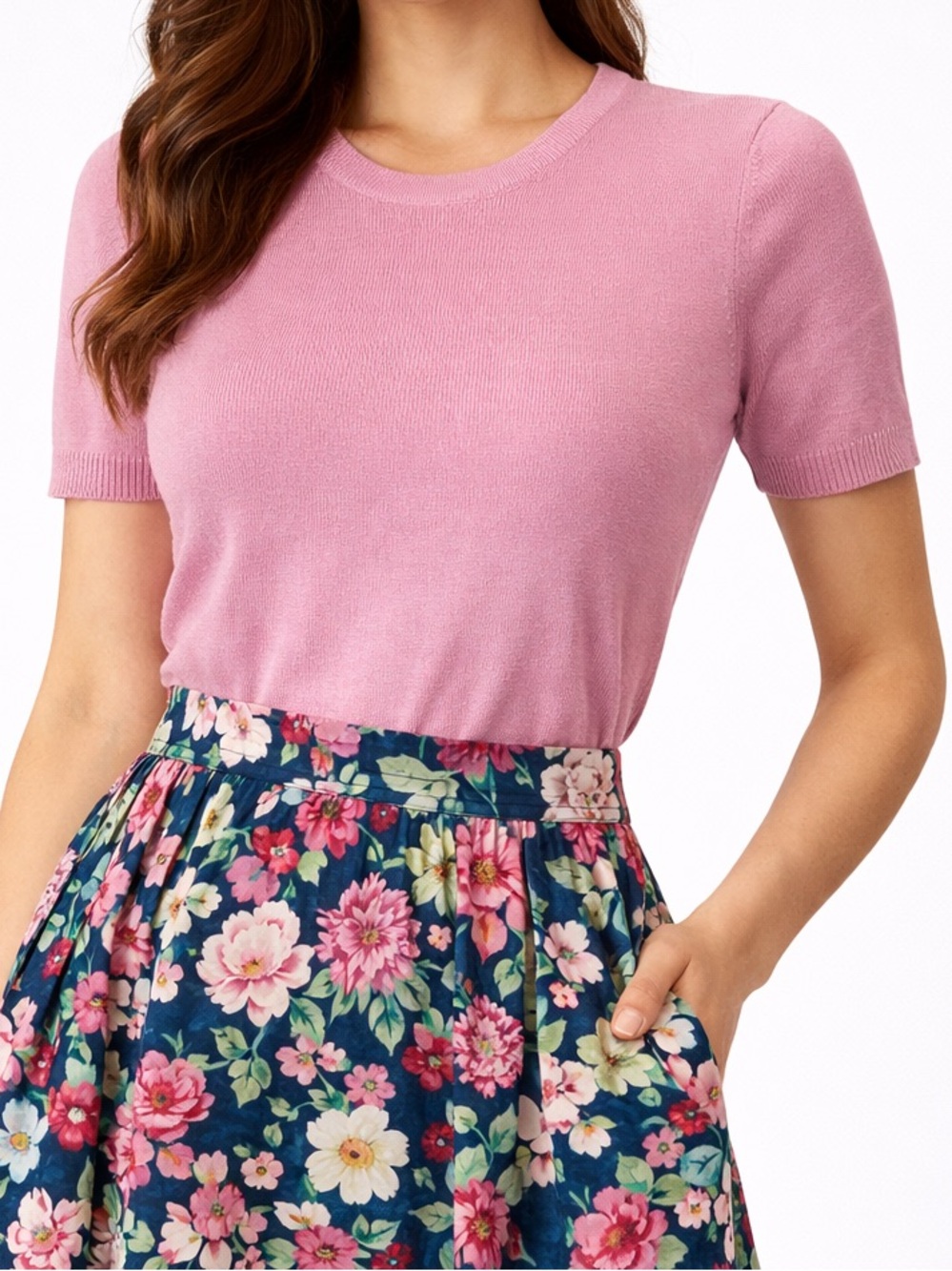 Vintage Ann Taylor Pink Silk Knit Short Sleeve Top Sz Medium